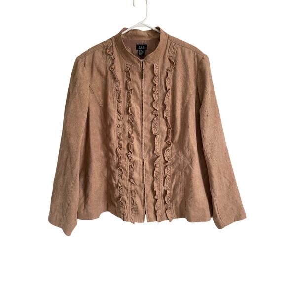 Requirements Woman tan faux suede jacket lined ruffled zipper Size 3X - Picture 1 of 7